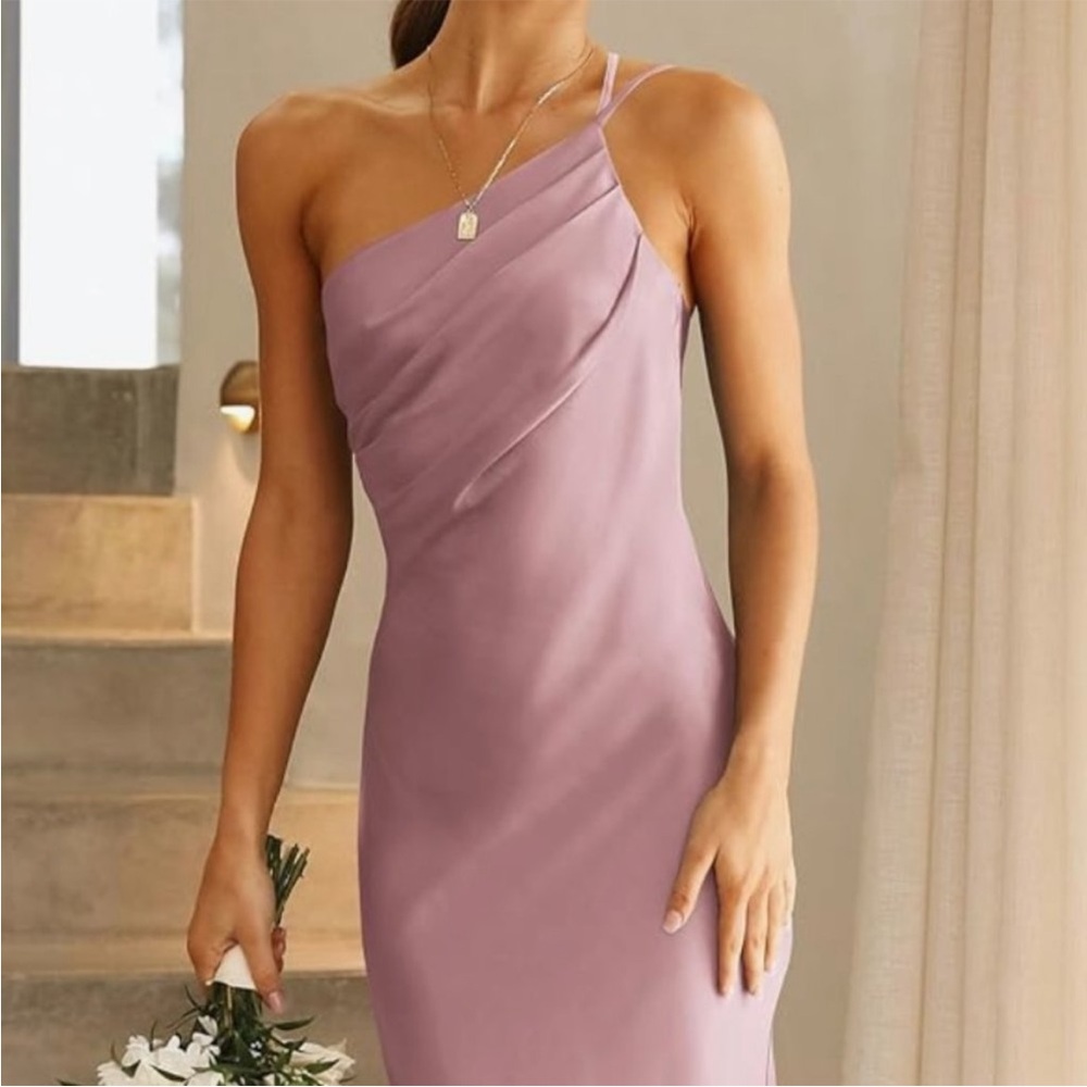 One-Shoulder Mauve Slip Dress with Asymmetric Neckline